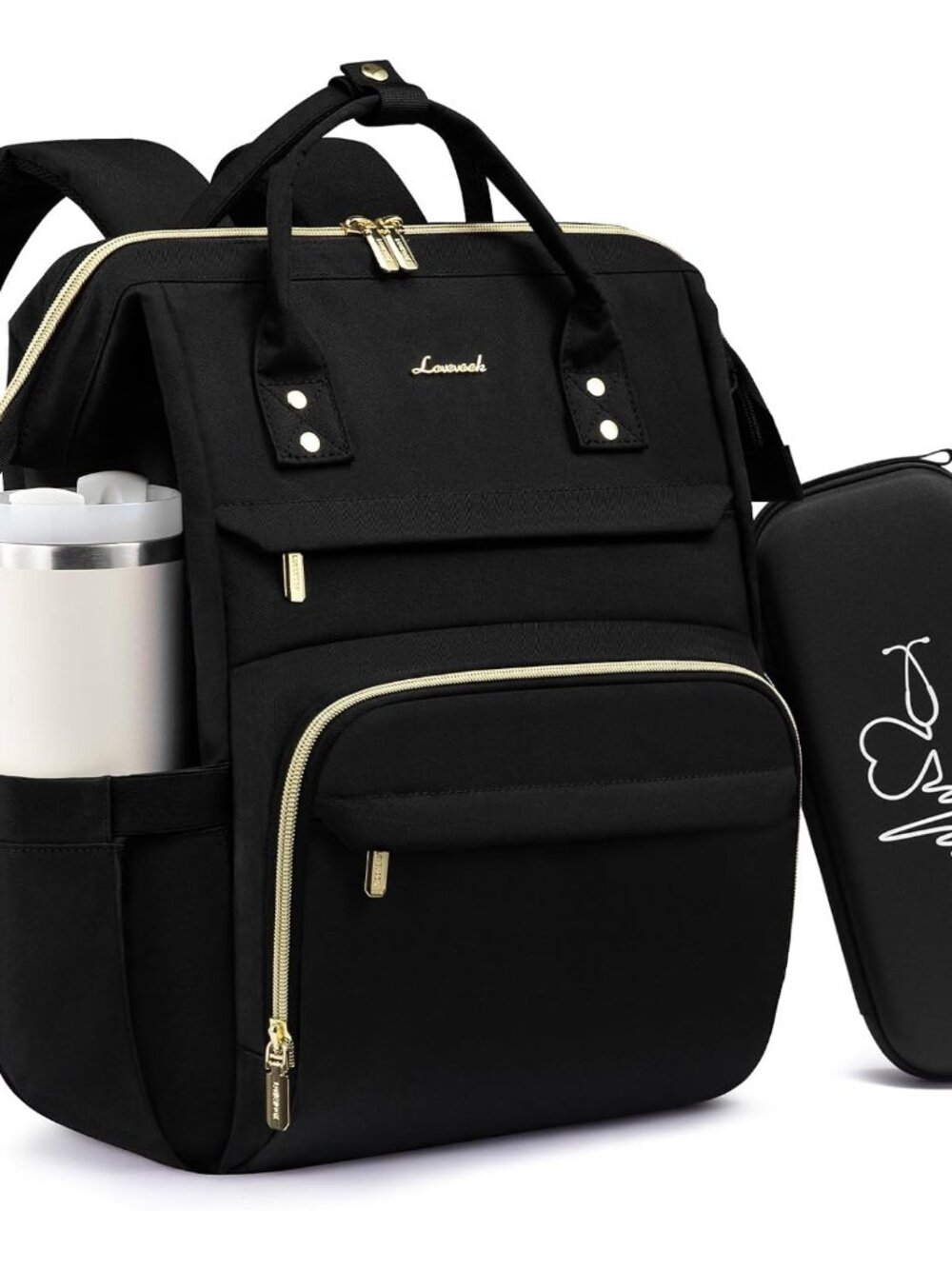 Laptop Backpack for Women with Giant Tumbler Holder Pocket, 15.6 inch Nurse Bag